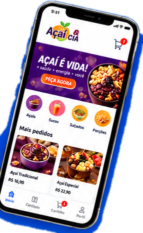 Exemplo de cardápio digital de açaiteria no celular